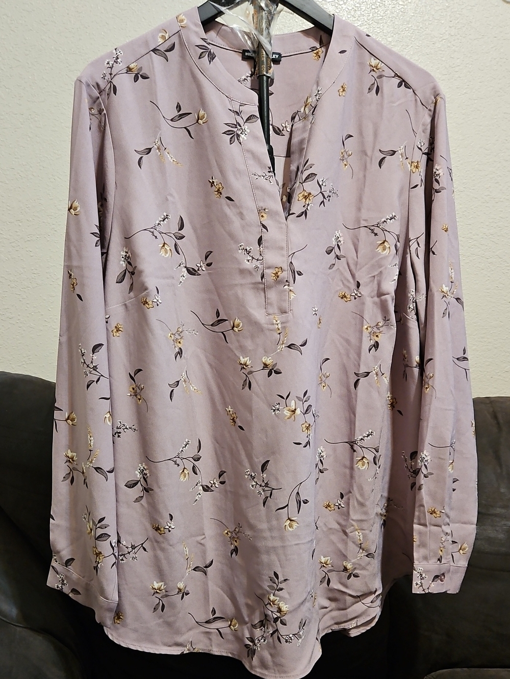 Hilary Radley Lavender Floral V-Neck Long-Sleeve Blouse